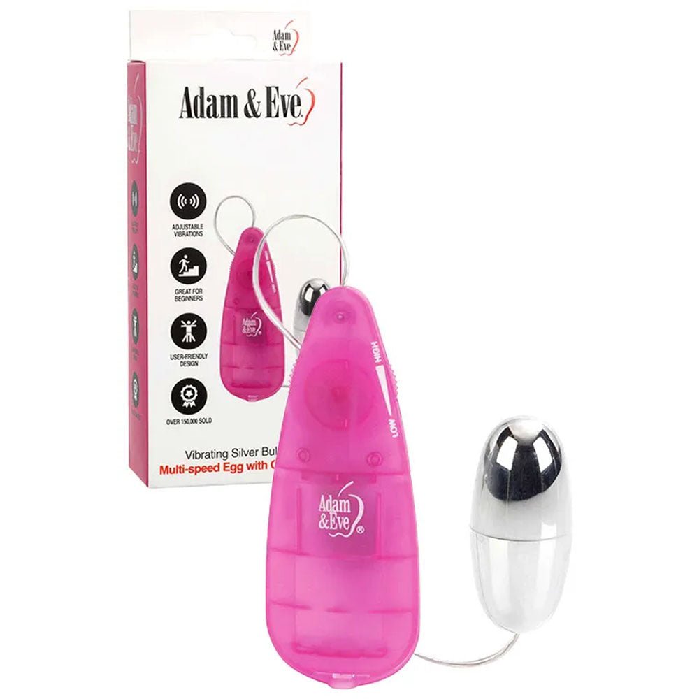 Adam & Eve VIBRATING SILVER BULLET 2.0 - Silver 5.8 cm Bullet with Pink Remote - silkandsin