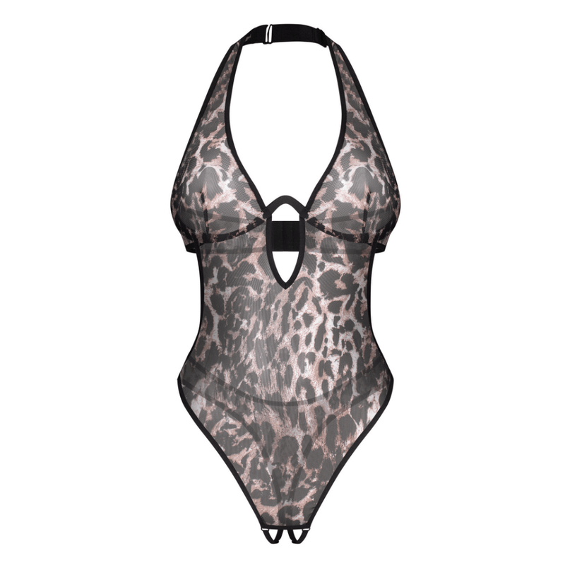 Addia Leopard Print Crotchless Teddy - Silk and Sin