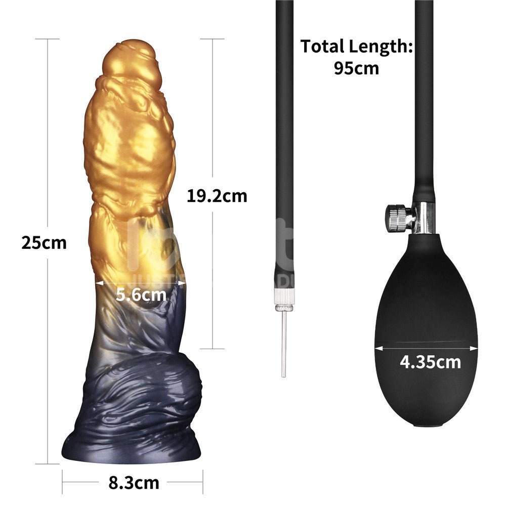 Aerosx 10 Inch Dual Density Inflatable Dildo - Gold/Blue 33 cm Inflatable Fantasy Dildo - Silk and Sin