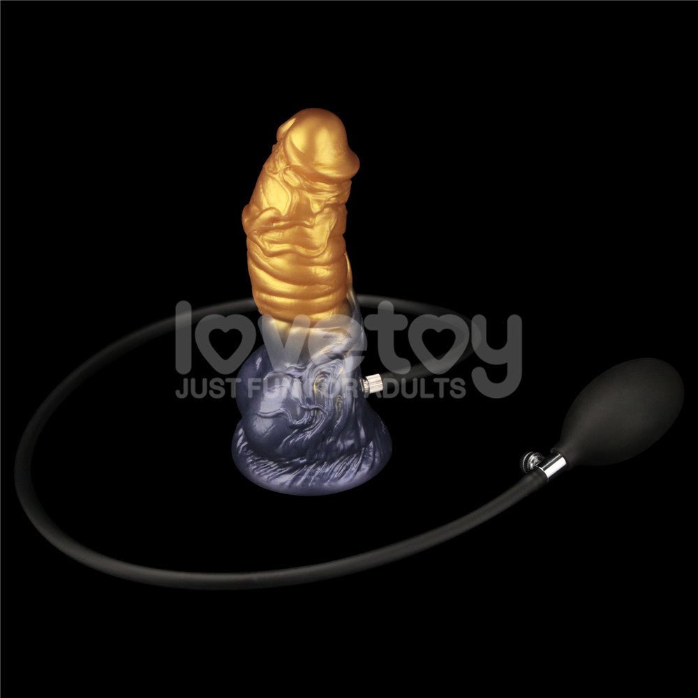 Aerosx 7.5 Inch Dual Density Inflatable Dildo - Gold/Blue 24 cm Inflatable Fantasy Dildo - Silk and Sin