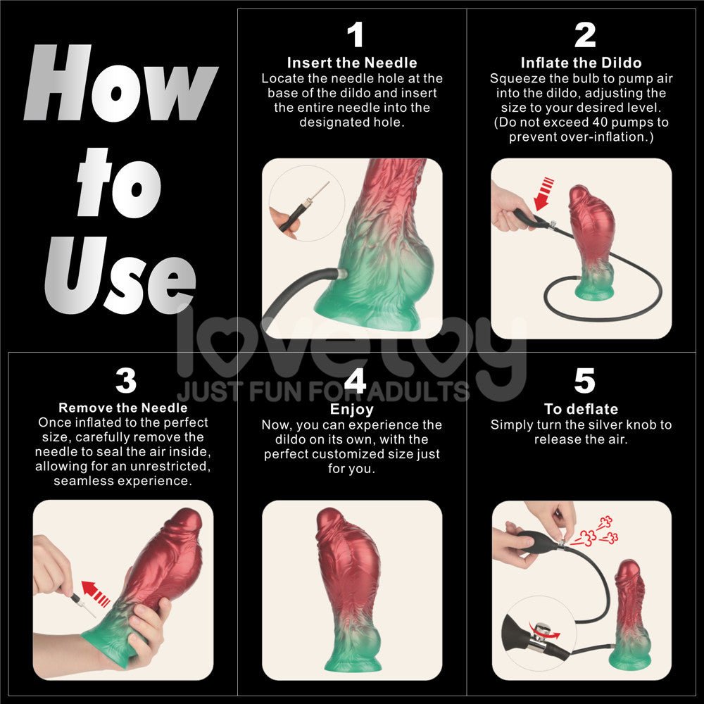 Aerosx 8 Inch Dual Density Inflatable Dildo - Red/Green 28 cm Inflatable Fantasy Dildo - Silk and Sin
