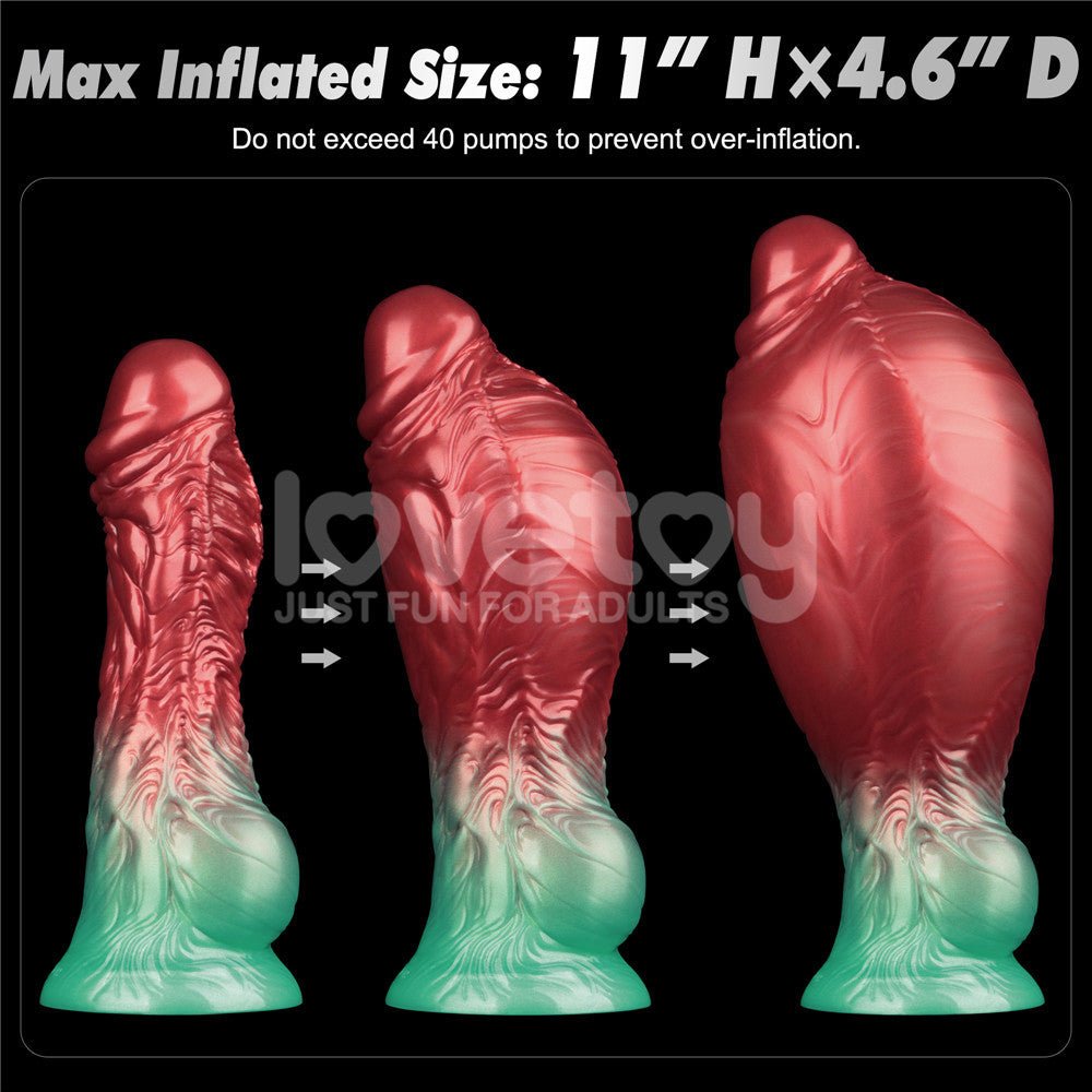Aerosx 8 Inch Dual Density Inflatable Dildo - Red/Green 28 cm Inflatable Fantasy Dildo - Silk and Sin