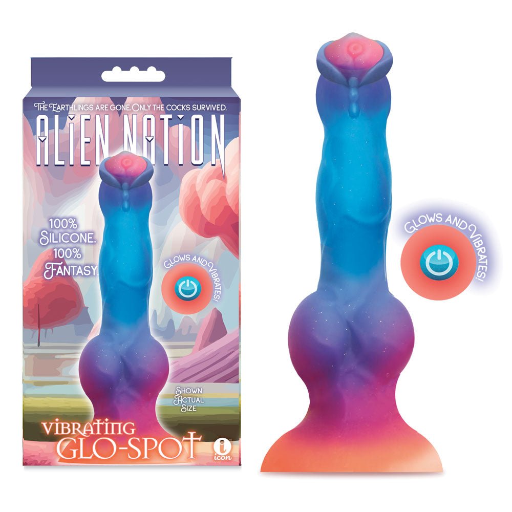 Alien Nation - Glo - Spot - Glow In Dark Coloured 21.6 cm USB Rechargeable Vibrating Fantasy Dong - silkandsin