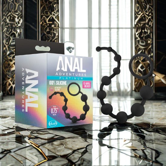 Anal Adventures Platinum 10 Anal Beads - Black - Black 31.7 cm Anal Beads - Silk and Sin