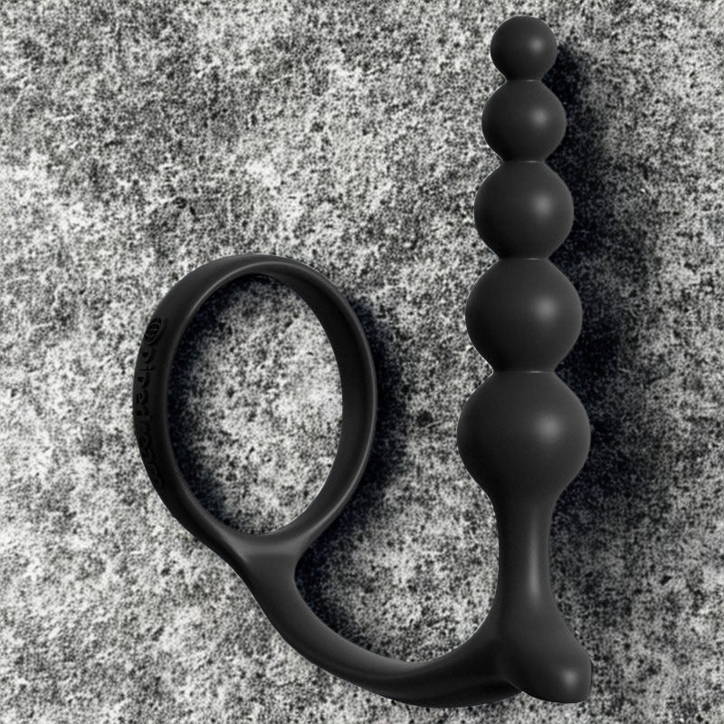 Anal Fantasy Collection Ass - Gasm Cockring Anal Beads - Black Cock Ring with Anal Plug - silkandsin