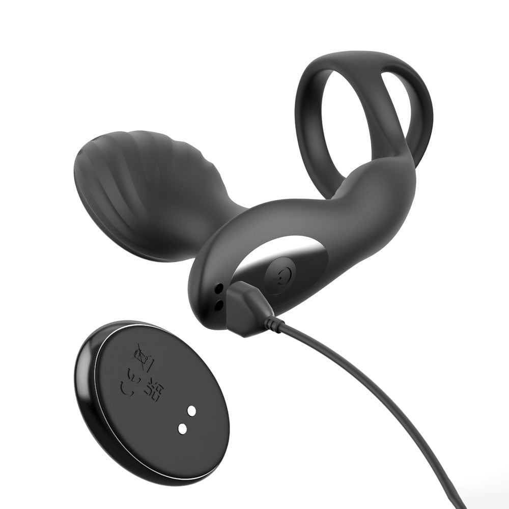 Anal Fantasy Elite Ass - Gasm Gyro - Milk Pro - Black USB Rechargeable Gyrating Butt Plug with Cock Ring - silkandsin