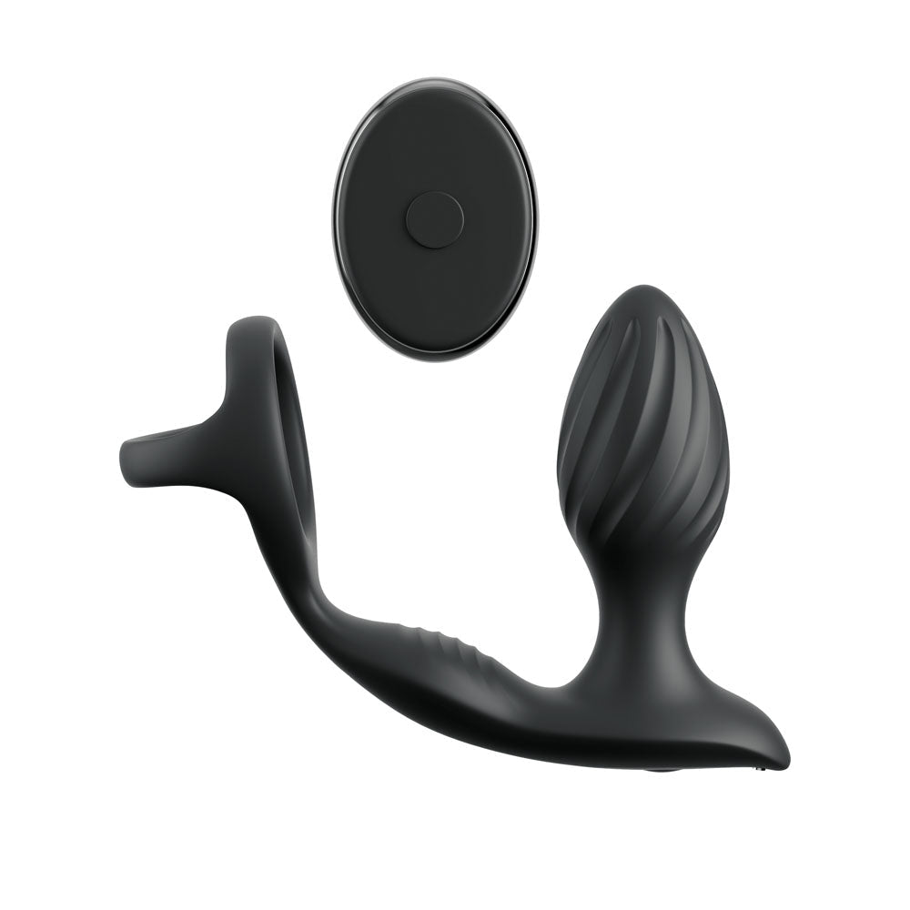 Anal Fantasy Elite Ass - Gasm Gyro - Milk Pro - Black USB Rechargeable Gyrating Butt Plug with Cock Ring - silkandsin