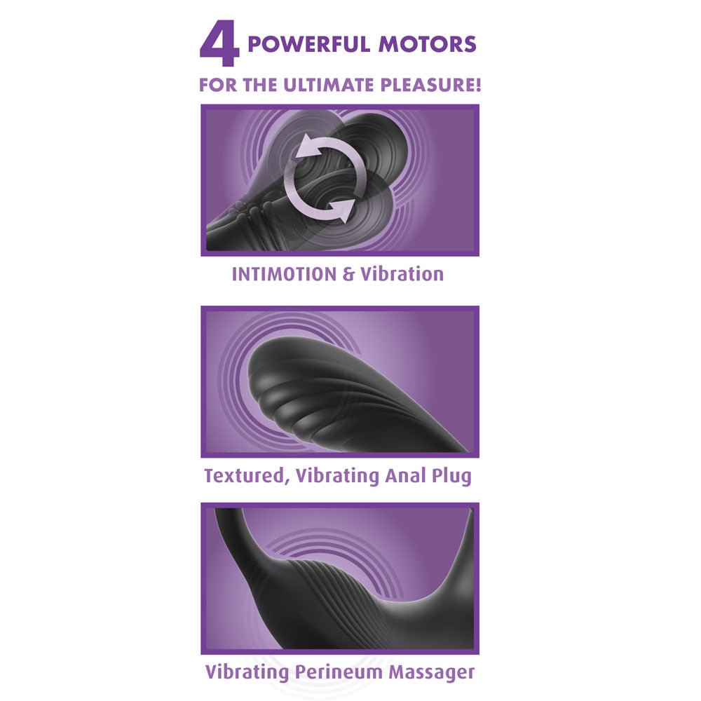 Anal Fantasy Elite Ass-Gasm intiMotion - Black USB Rechargeable Quad Motor Prostate Massager with Remote - Silk and Sin