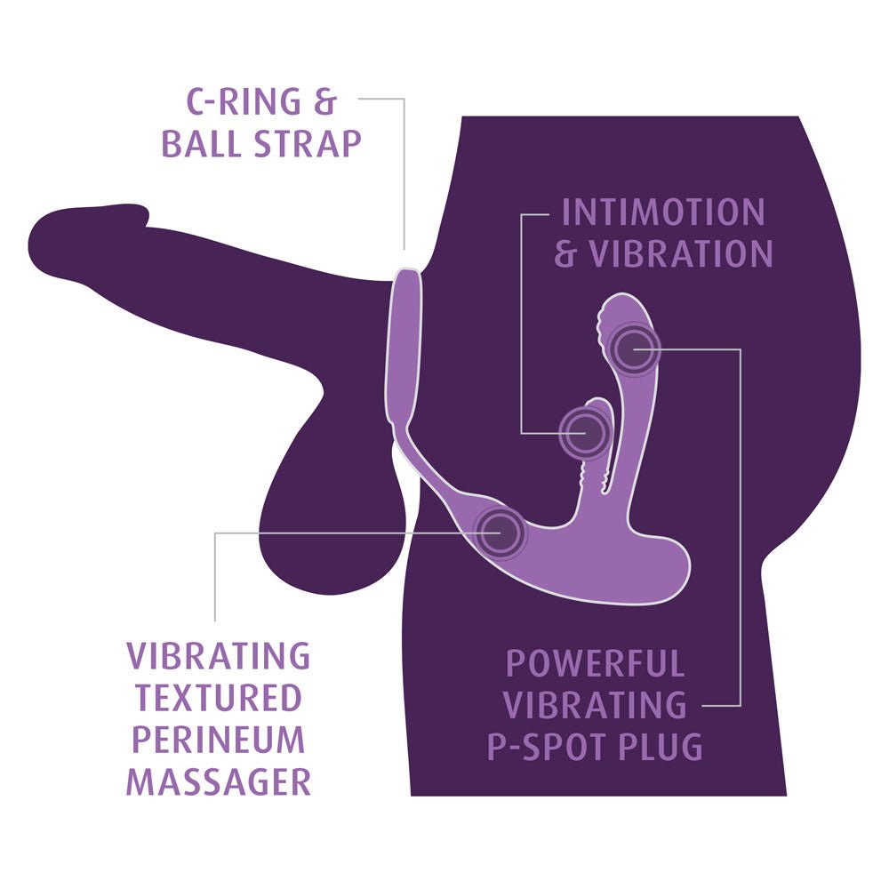 Anal Fantasy Elite Ass-Gasm intiMotion - Black USB Rechargeable Quad Motor Prostate Massager with Remote - Silk and Sin