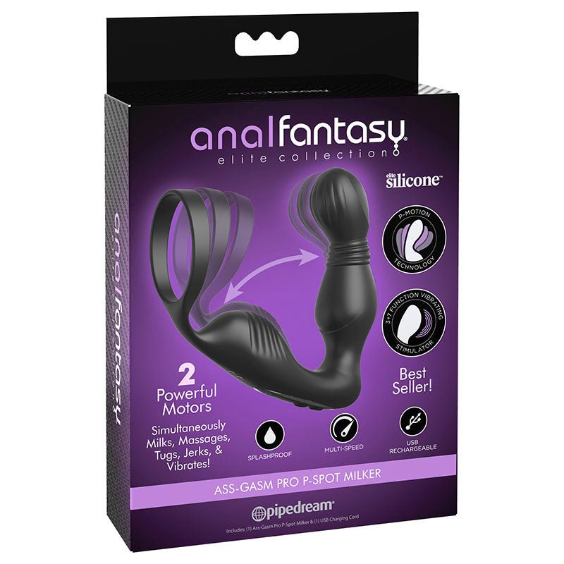 Anal Fantasy Elite Ass - Gasm P - Spot Milker - Black USB Rechargeable Prostate Massage with Cock Ring - silkandsin