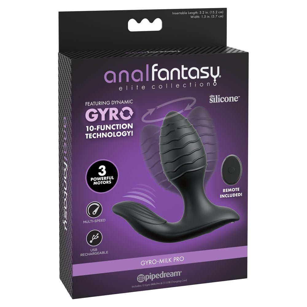 Anal Fantasy Elite Gyro - Milk Pro - Black - Black USB Rechargeable Gyrating Butt Plug - silkandsin