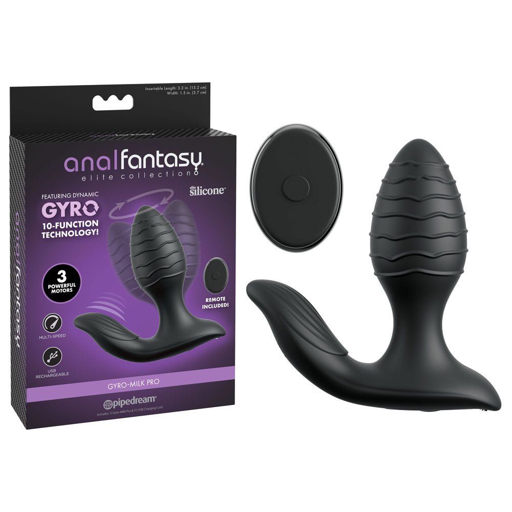 Anal Fantasy Elite Gyro - Milk Pro - Black - Black USB Rechargeable Gyrating Butt Plug - silkandsin