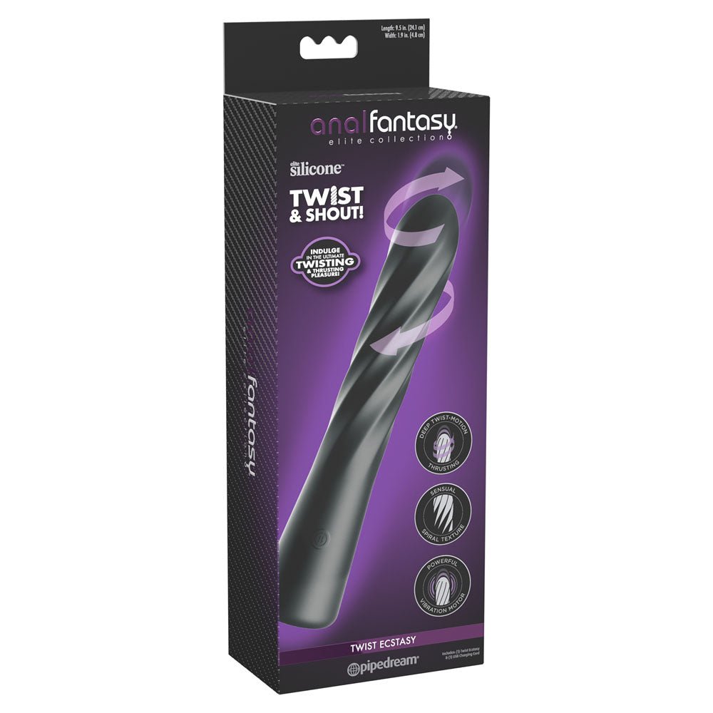 Anal Fantasy Elite Twist Ecstasy - Black - Black 24.1 cm USB Rechargeable Twisting & Thrusting Anal Vibrator - Silk and Sin