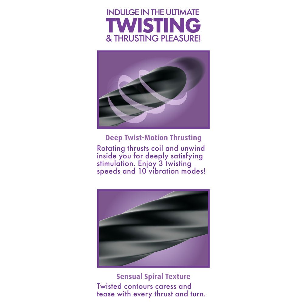 Anal Fantasy Elite Twist Ecstasy - Black - Black 24.1 cm USB Rechargeable Twisting & Thrusting Anal Vibrator - Silk and Sin