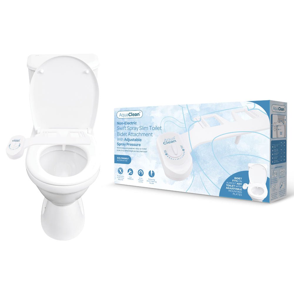 AquaClean Swift Spray Slim Toilet Bidet Attachment - White Non-Electric Bidet Attachment - Silk and Sin