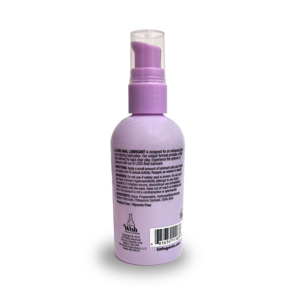 B-LUVD Anal Lubricant - Water Based Gel Anal Lubricant - 118 ml Bottle - Silk and Sin