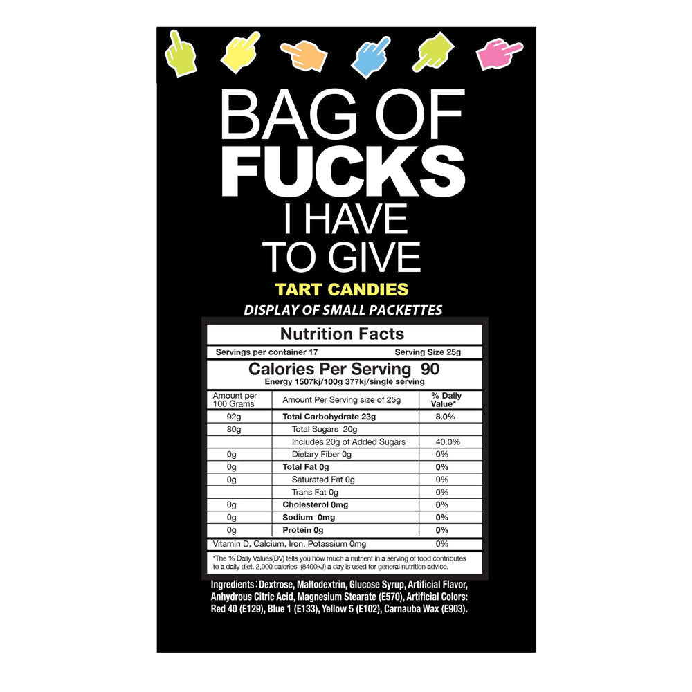 Bag Of Fucks I Have To Give - Display - Fruit Flavoured Lollies - Counter Display of 100 Mini Packs - Silk and Sin