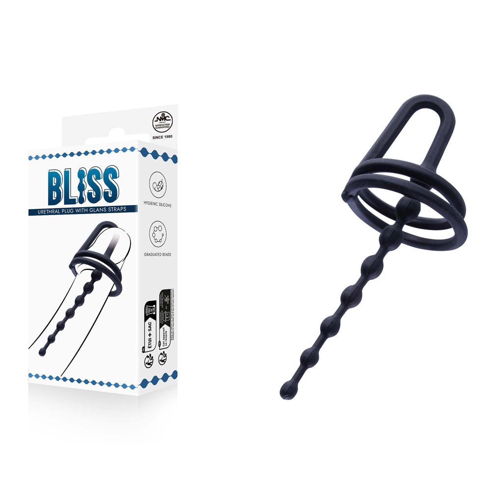 Bliss - Black Urethral Plug with Glans Ring - Silk and Sin
