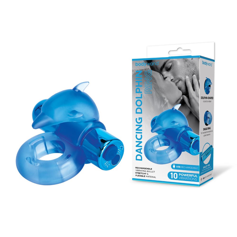 Bodywand Rechargeable Dancing Dolphin Ring - Blue USB Rechargeable Vibrating Cock Ring - Silk and Sin