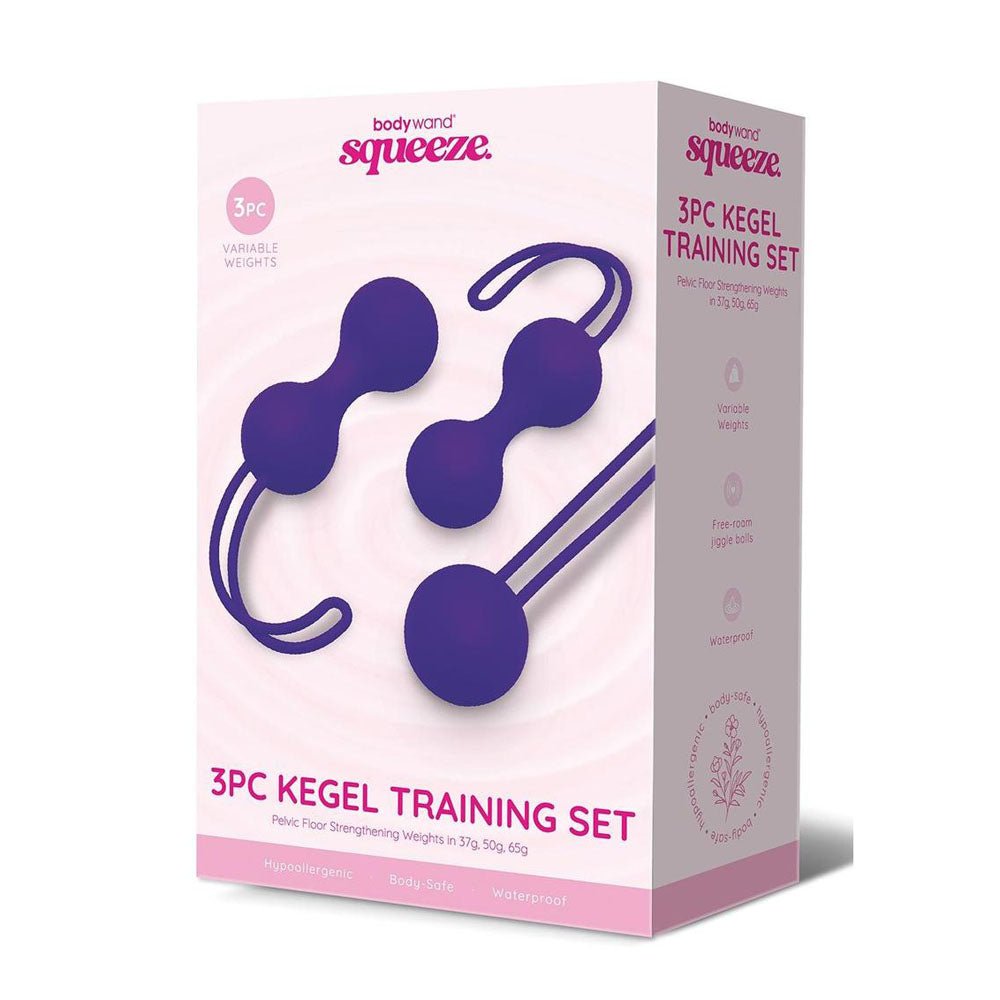Bodywand Squeeze 3pc Kegel Training Set - Purple Weighted Kegel Ball Set - 3 Piece Kit - Silk and Sin