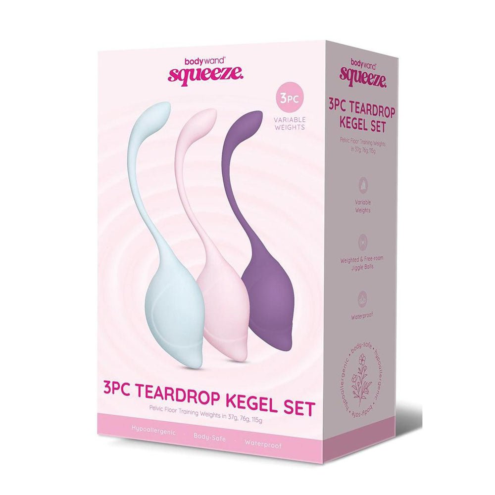 Bodywand Squeeze 3pc Teardrop Kegel Set - Weighted Kegel Set - 3 Piece Kit - Silk and Sin
