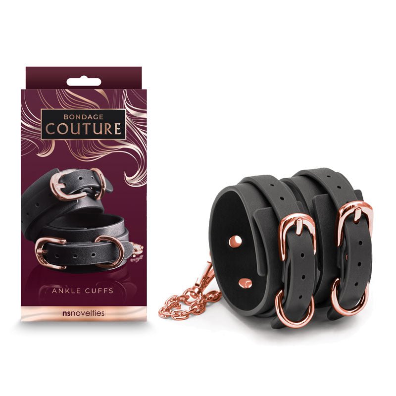 Bondage Couture Ankle Cuffs - Black - Black Restraints - Silk and Sin