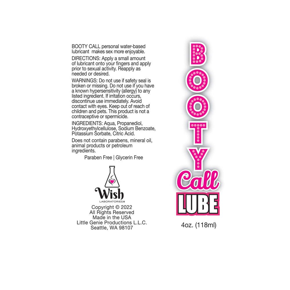 Booty Call Lube - Water Based Lubricant - 120 ml Bottle - Silk and Sin