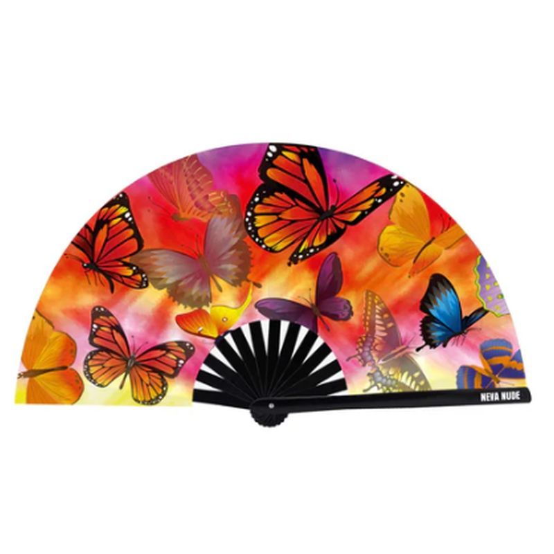 Butterfly Garden Blacklight Folding Fan - Silk and Sin