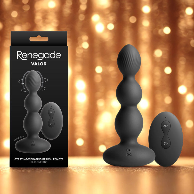 Renegade Valor - Black - Black 13.7 cm USB Rechargeable Vibrating Anal Beads with Wireless Remote