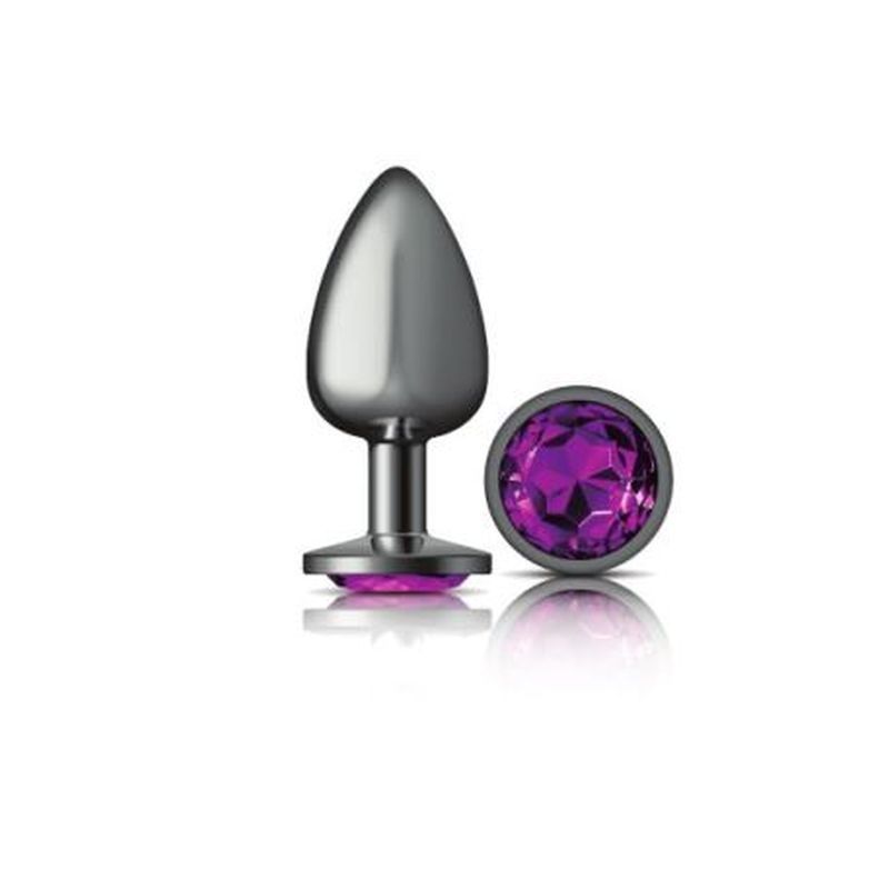 Cheeky Charms Gunmetal Round Butt Plug w Purple Jewel Large - Silk and Sin