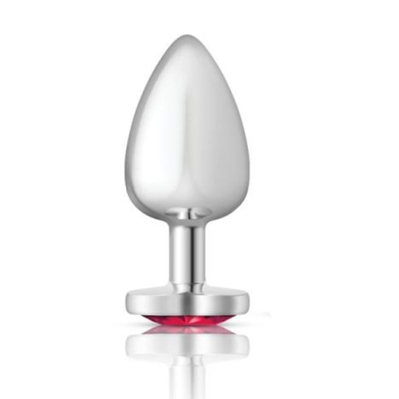 Cheeky Charms Silver Metal Butt Plug w Heart Pink Jewel Large - Silk and Sin