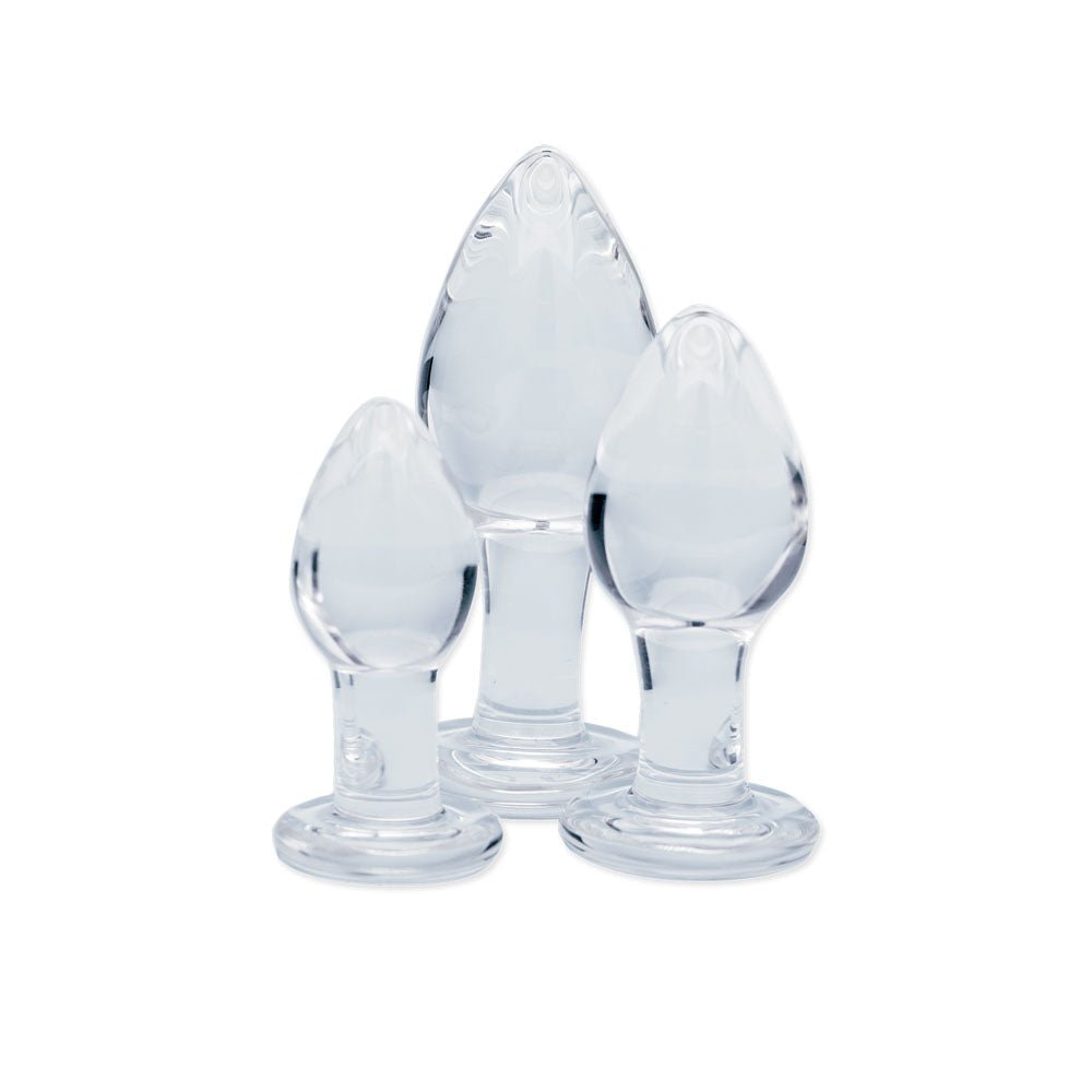 Clarity - Utopian Trinity - Clear Glass Butt Plugs - Set of 3 Sizes - Silk and Sin
