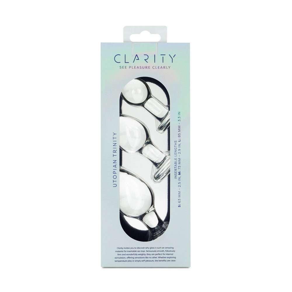 Clarity - Utopian Trinity - Clear Glass Butt Plugs - Set of 3 Sizes - Silk and Sin