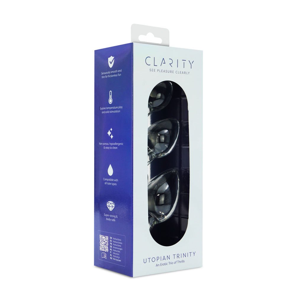 Clarity - Utopian Trinity - Clear Glass Butt Plugs - Set of 3 Sizes - Silk and Sin