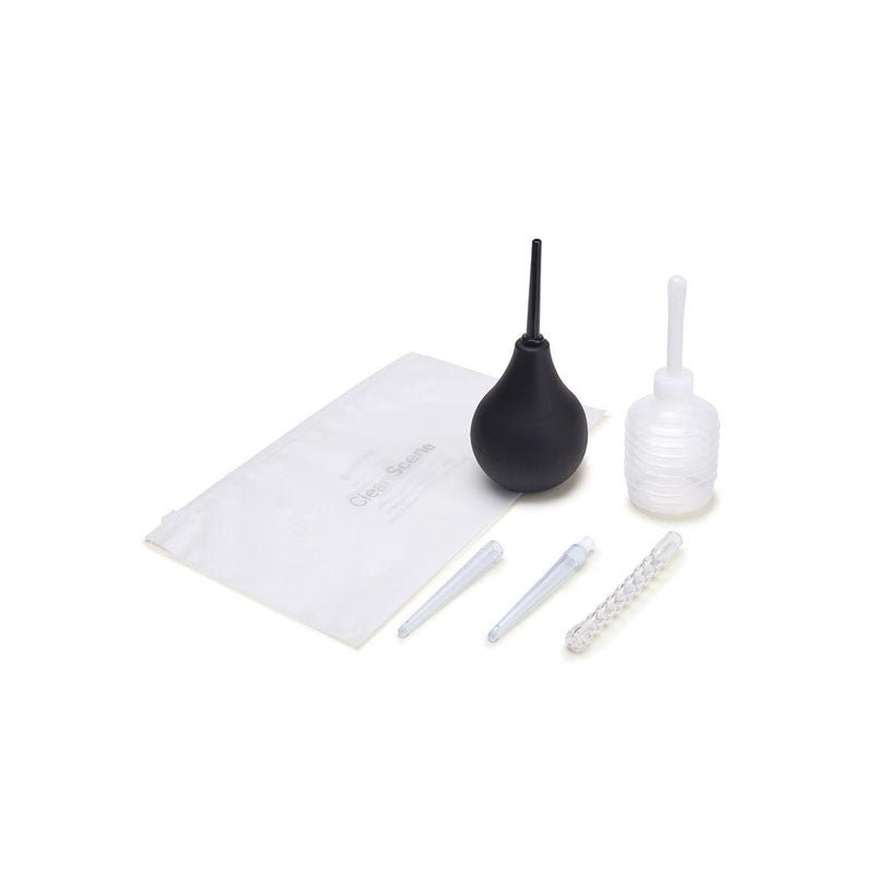 CleanScene 7 Piece Anal Douche Set with Flexible Tip Head - 225 ml Capacity with Free Travel Douche Included - Silk and Sin