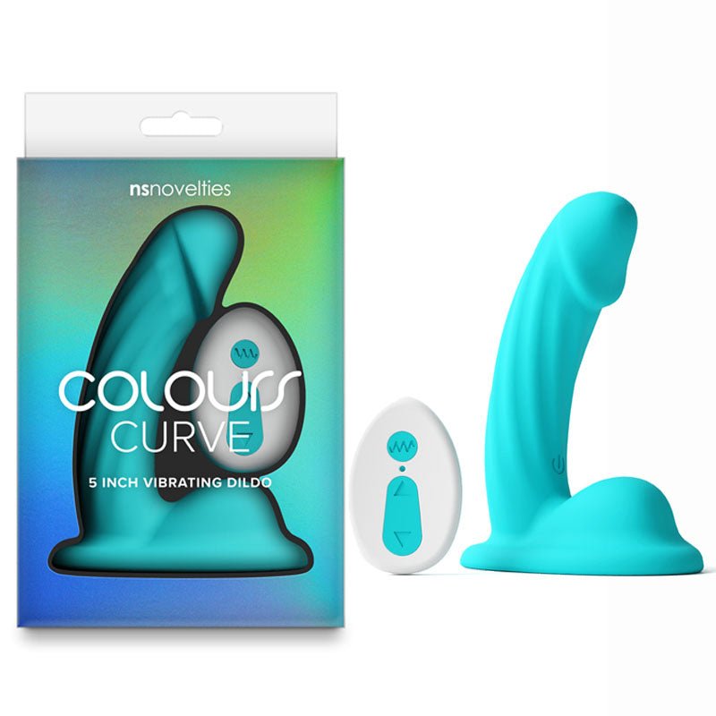 Colours Curve - Vibrating 5'' Dildo - Teal - Teal 12.6 cm USB Rechargeable Vibrating Dildo with Wireless Remote - Silk and Sin