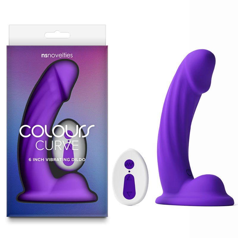 Colours Curve - Vibrating 6'' Dildo - Purple - Purple 16.4 cm USB Rechargeable Vibrating Dildo with Wireless Remote - Silk and Sin