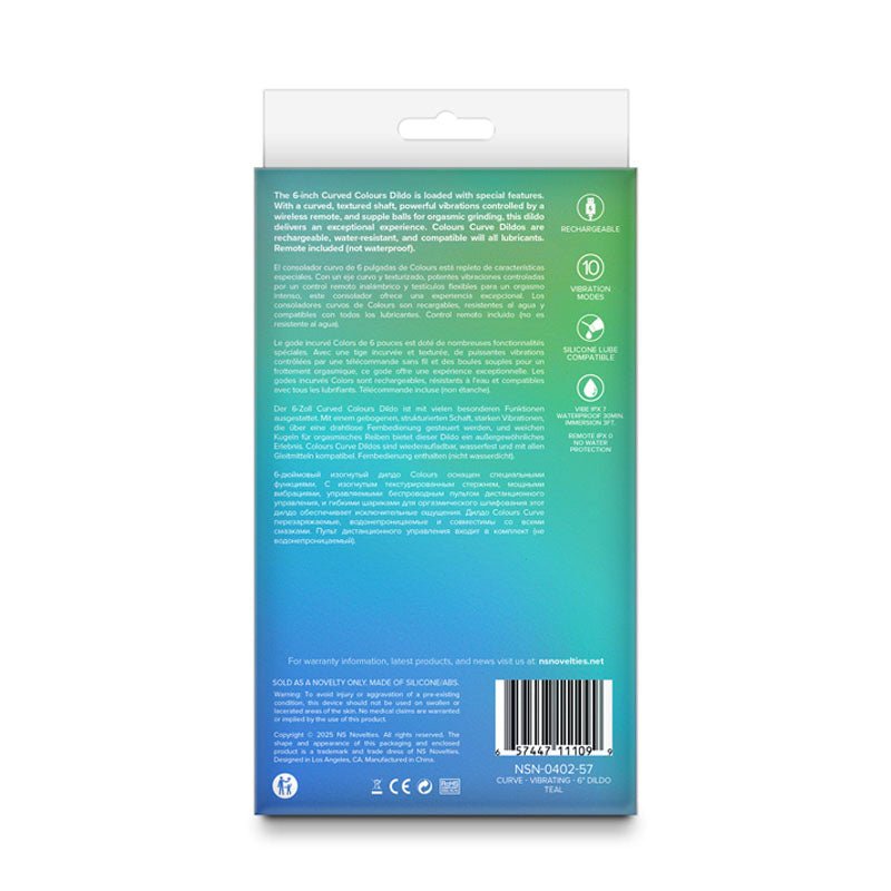 Colours Curve - Vibrating 6'' Dildo - Teal - Teal 16.4 cm USB Rechargeable Vibrating Dildo with Wireless Remote - Silk and Sin
