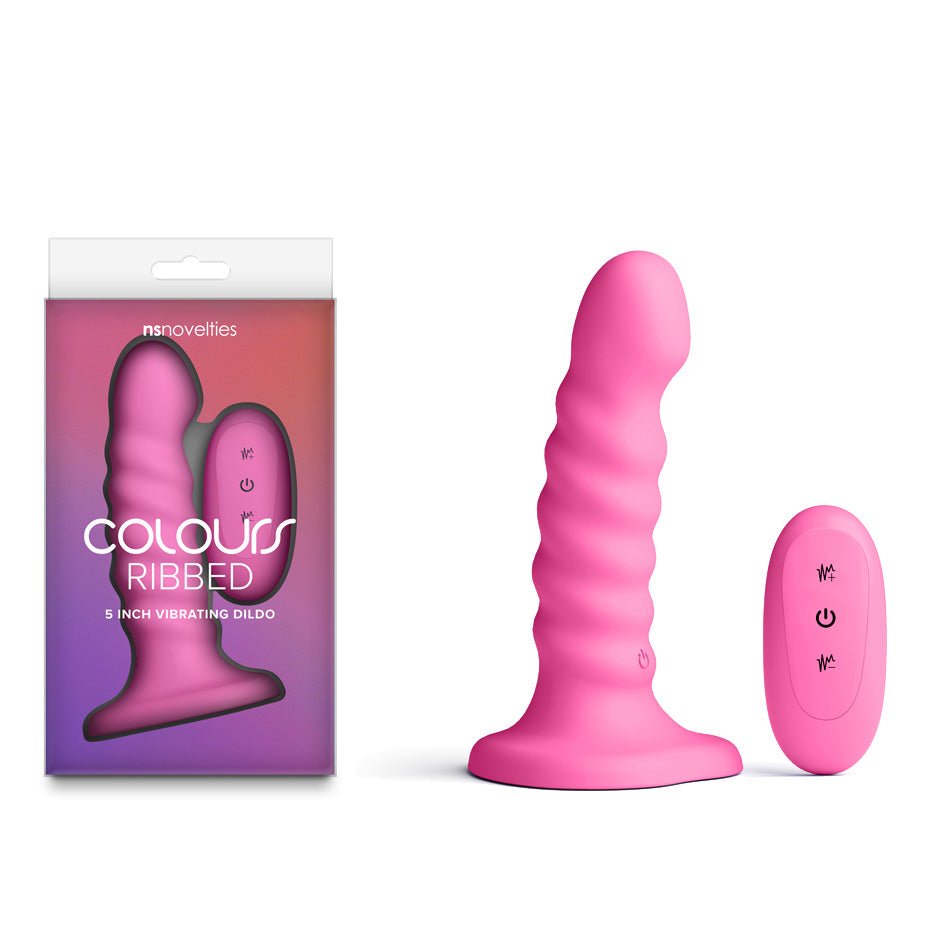 Colours Ribbed - 5'' Vibrating Dildo - Pink - Pink 14.5 cm USB Rechargeable Vibrating Dildo with Wireless Remote - Silk and Sin