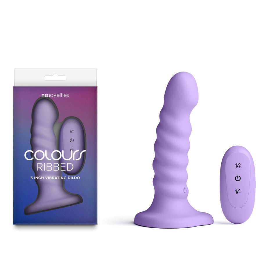 Colours Ribbed - 5'' Vibrating Dildo - Purple - Purple 14.5 cm USB Rechargeable Vibrating Dildo with Wireless Remote - Silk and Sin