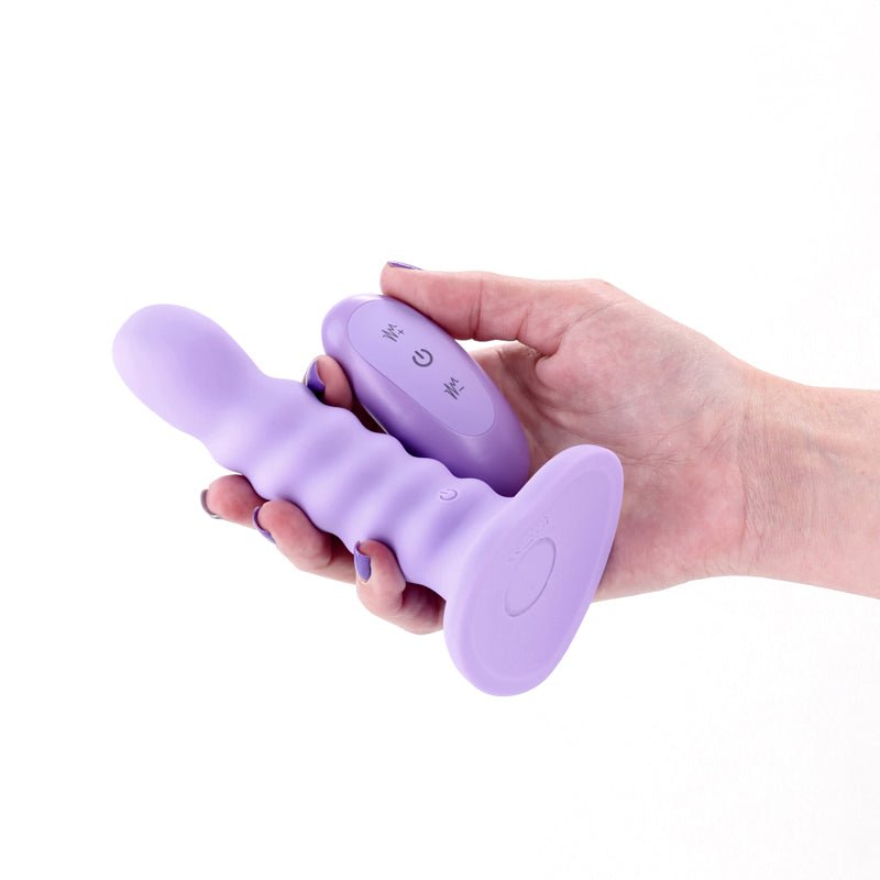 Colours Ribbed - 5'' Vibrating Dildo - Purple - Purple 14.5 cm USB Rechargeable Vibrating Dildo with Wireless Remote - Silk and Sin