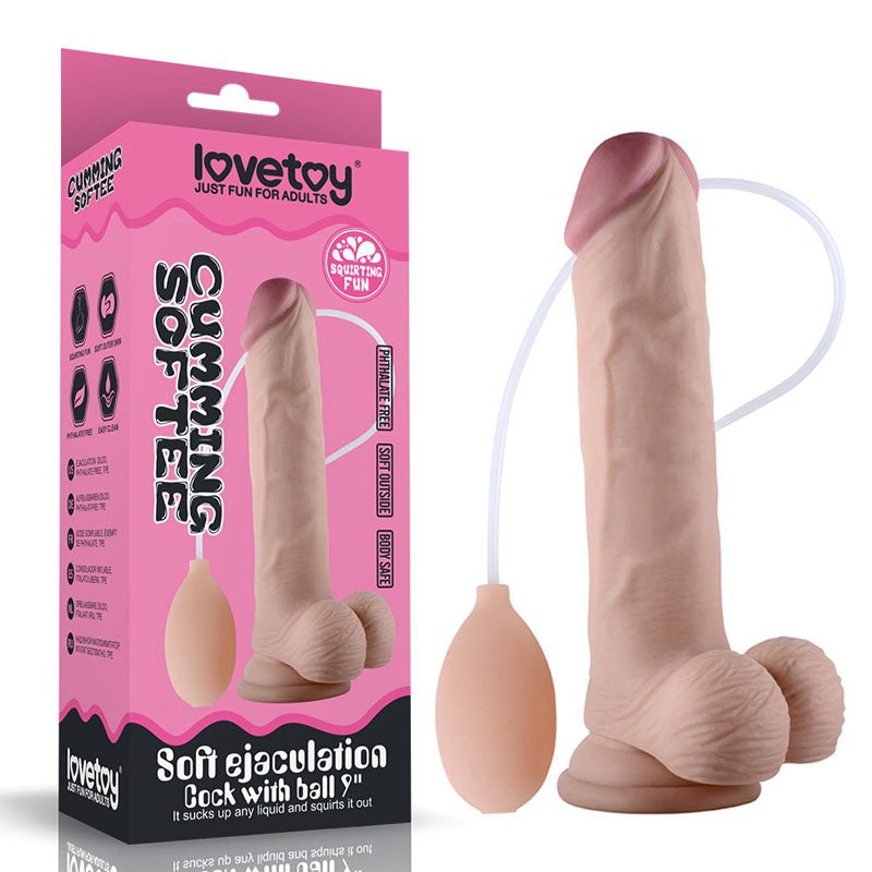 Cumming Softee Soft Ejaculation Cock 9'' with Balls - Flesh 22.9 cm Squirting Dong - Silk and Sin