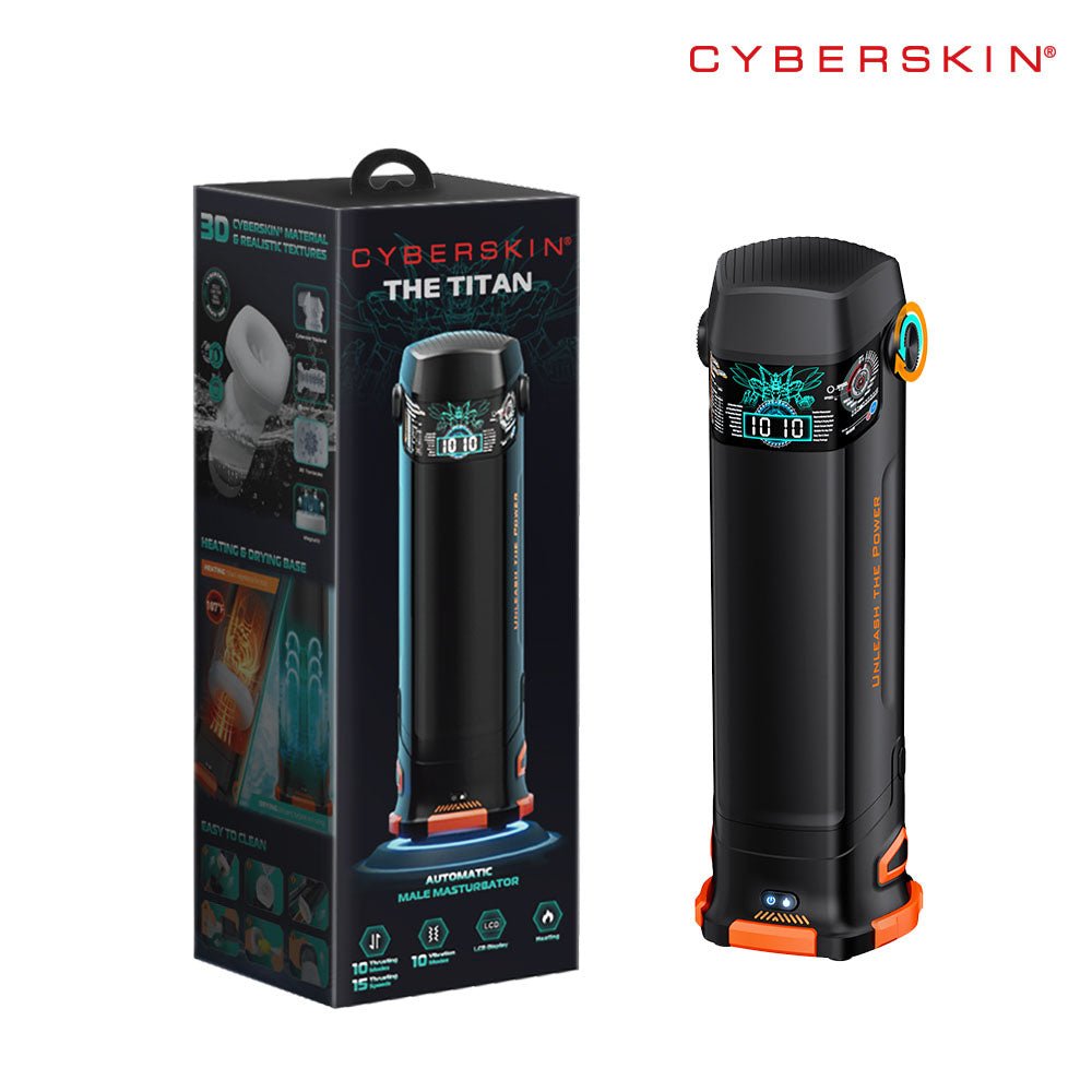 CyberSkin The Titan - Black USB Rechargeable Thrusting & Vibrating Auto Masturbator with Heater - Silk and Sin