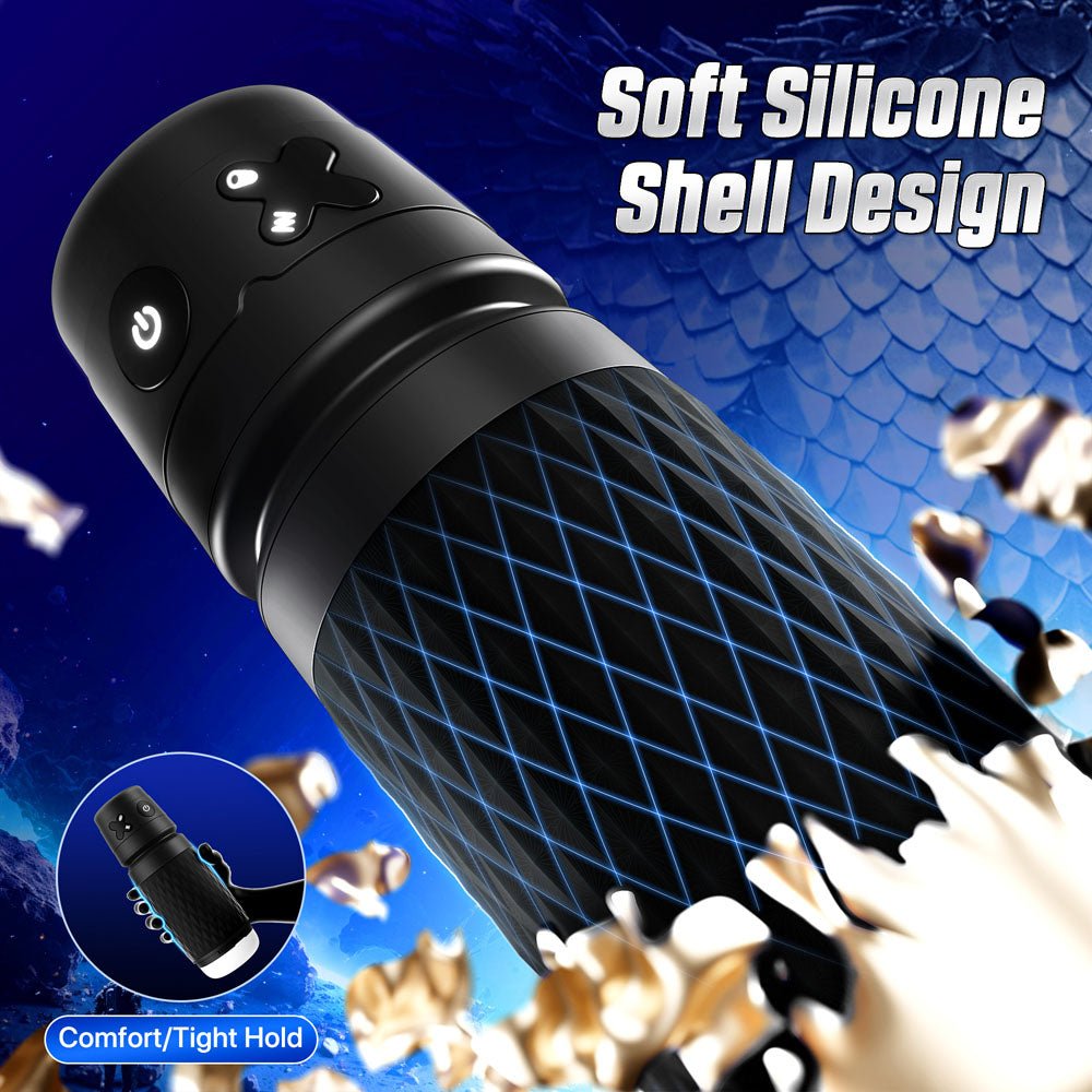 CyberSkin The Warrior - Black USB Rechargeable Sucking & Vibrating Auto Masturbator - Silk and Sin