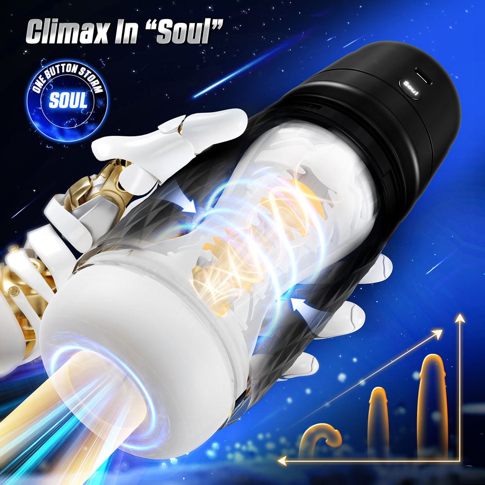 CyberSkin The Warrior - Black USB Rechargeable Sucking & Vibrating Auto Masturbator - Silk and Sin