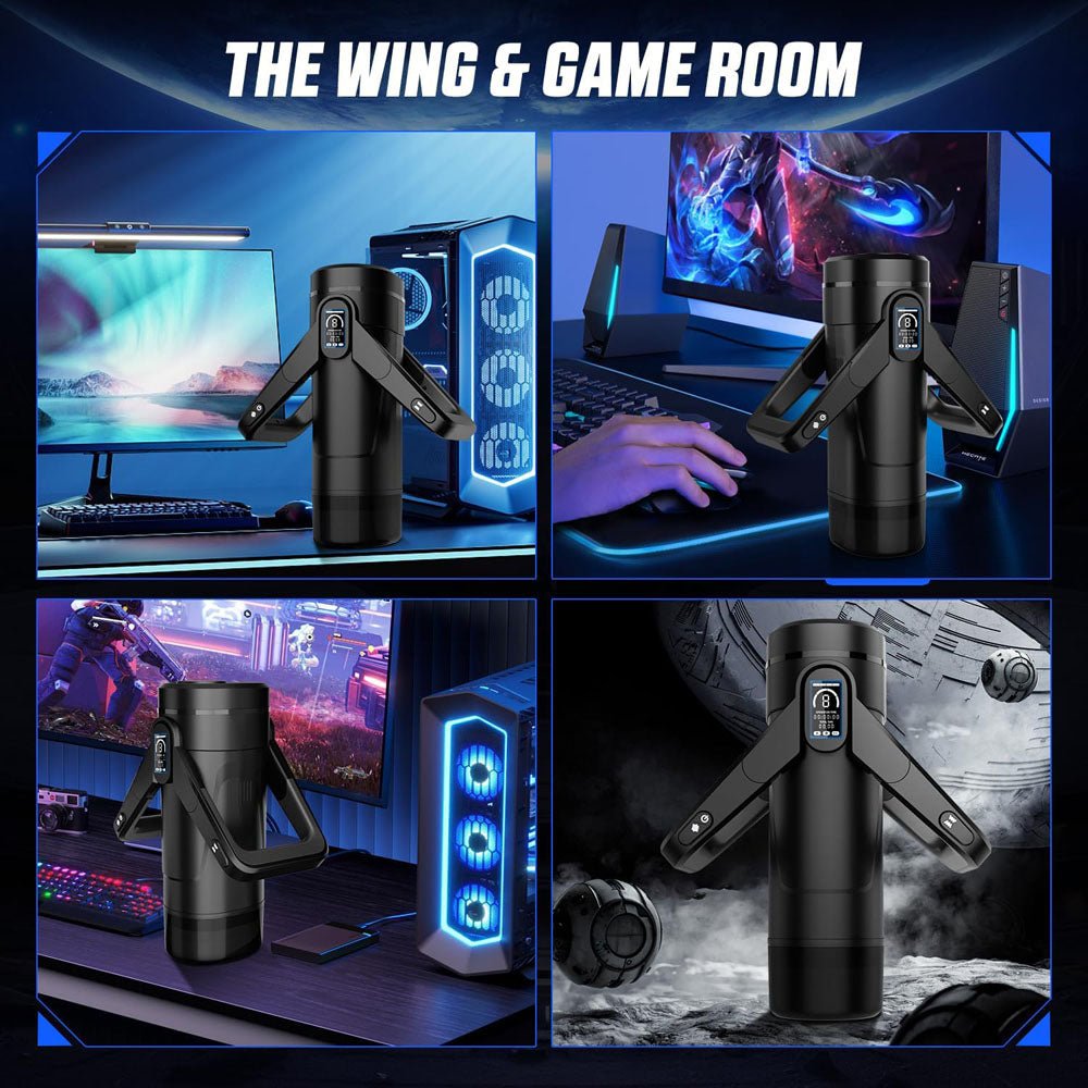 CyberSkin The Wing - Black USB Rechargeable Thrusting & Massaging Auto Masturbator with Heater - Silk and Sin