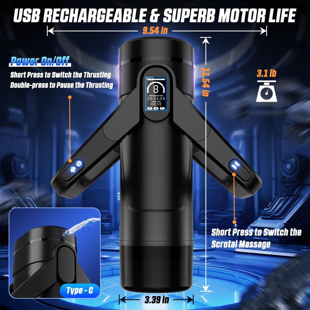 CyberSkin The Wing - Black USB Rechargeable Thrusting & Massaging Auto Masturbator with Heater - Silk and Sin