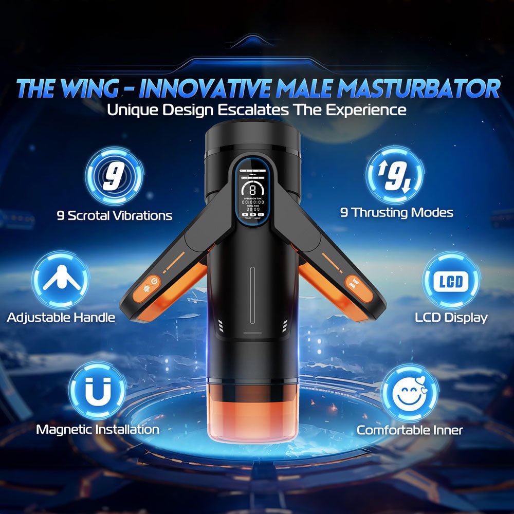 CyberSkin The Wing - Black USB Rechargeable Thrusting & Massaging Auto Masturbator with Heater - Silk and Sin