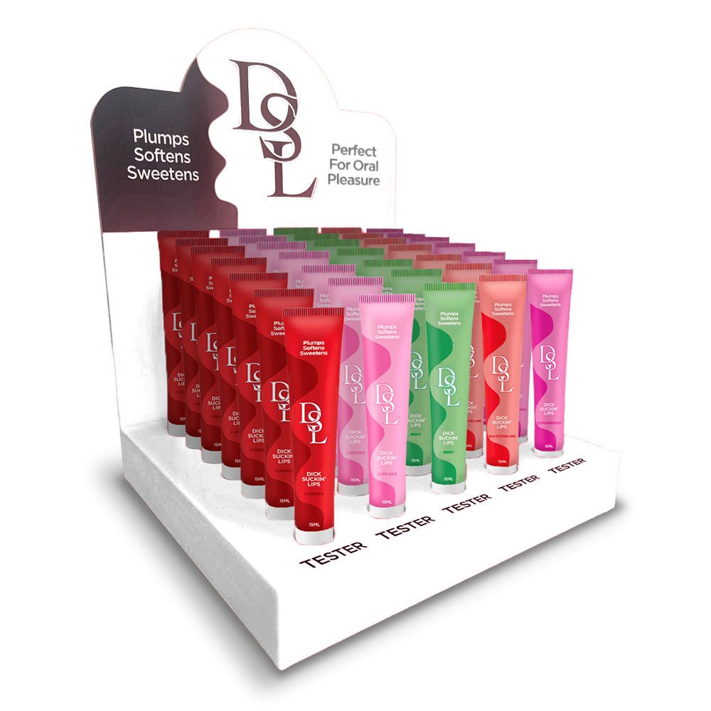 DSL Dick Sucking Lips Display - Flavoured Lip Plumpers - Display of 60 + Testers - Silk and Sin