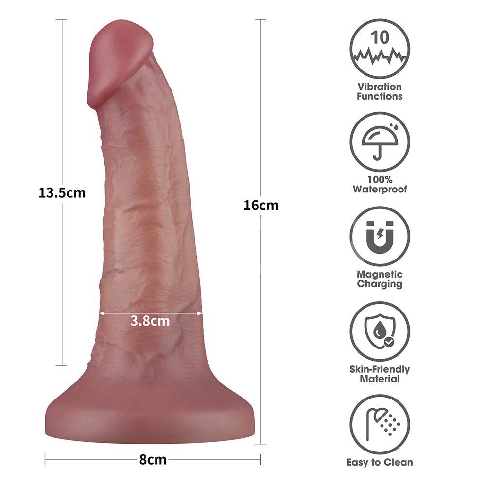 Dual Density Power Cock - 6 Inch Flesh - Flesh 16 cm USB Rechargeable Vibrating Dong - Silk and Sin